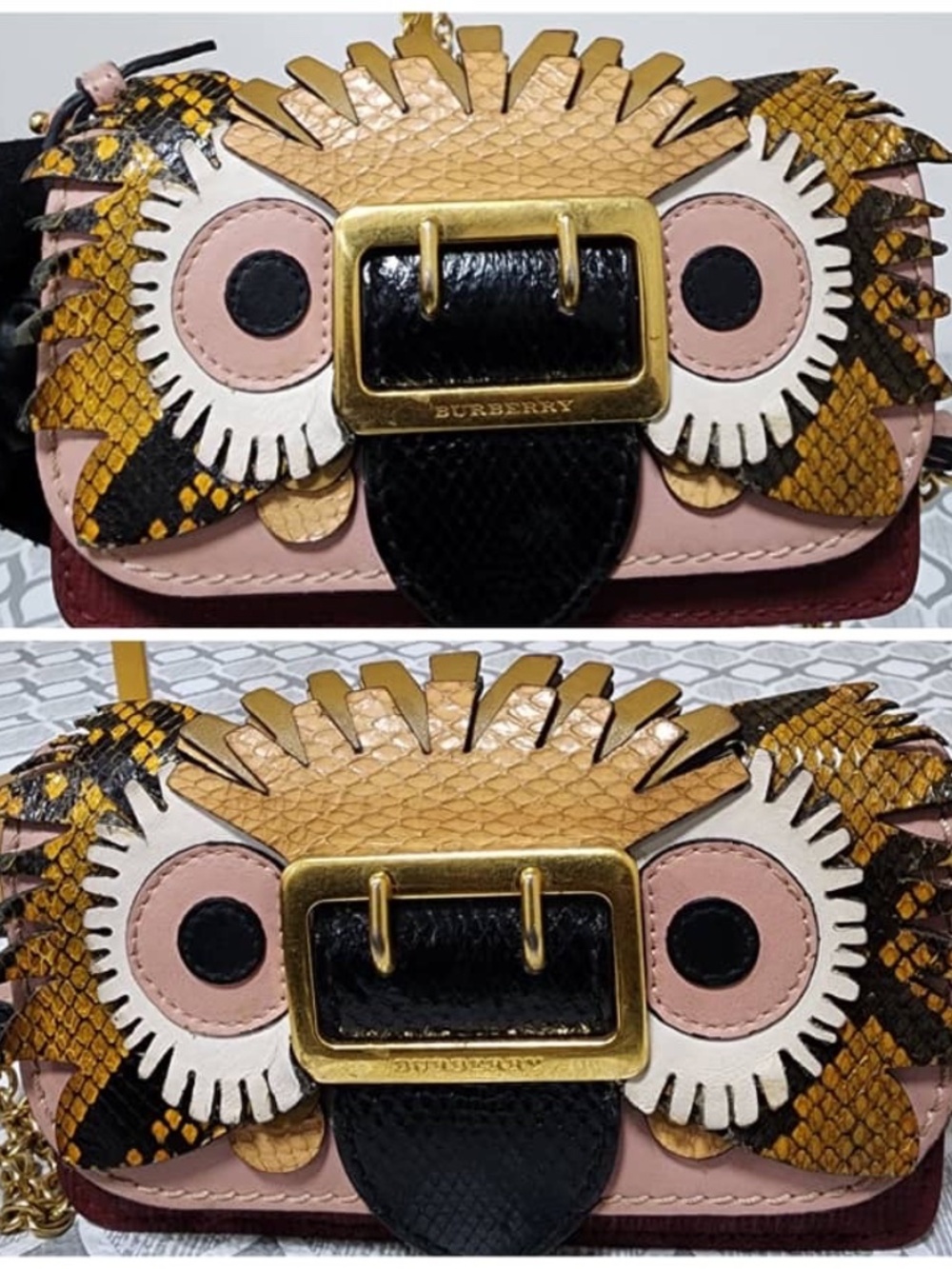 Authentic Burberry Owl Chain-Linked Crossbody Bag Multicolored - Picture 11 of 15